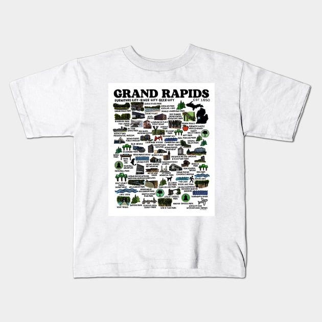 Grand Rapids Map Kids T-Shirt by fiberandgloss